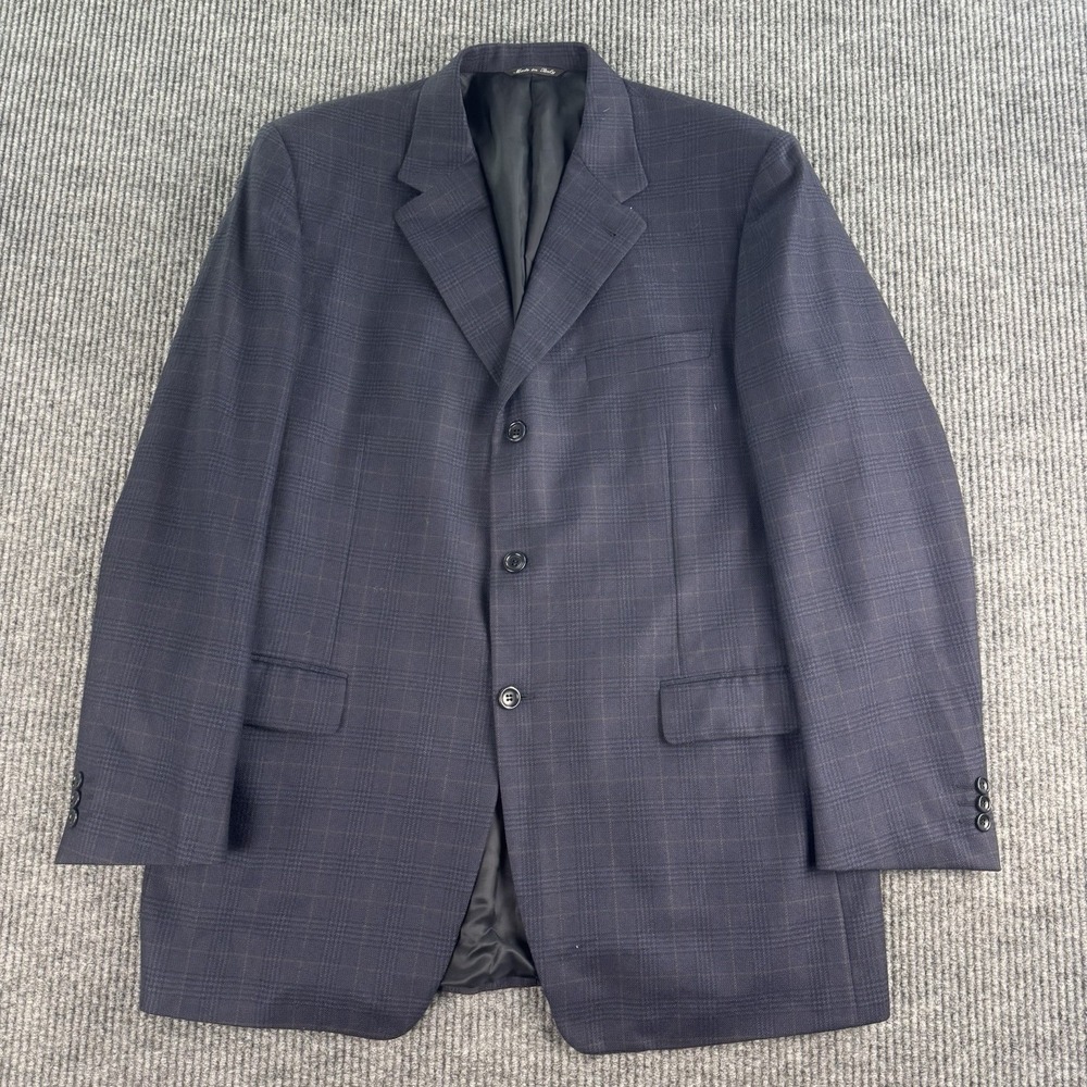Canali Sport Coat 44 L Blue Wool Windowpane Check Designer Luxury Flannel Italy